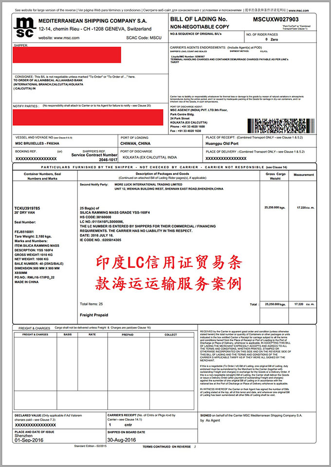 India letter of credit shipping case